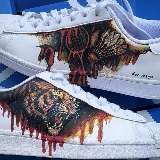 Handpainted Custom Sneakers – Fierce Tiger and Warrior Design