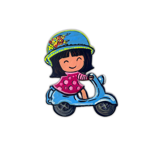 Hand Painted Scooter Girl Magnet