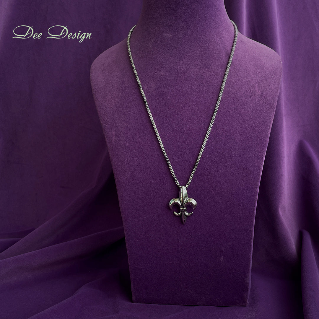 Men’s Stainless Steel Fleur-de-Lis Pendant Necklace