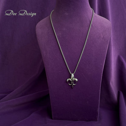 Men’s Stainless Steel Fleur-de-Lis Pendant Necklace