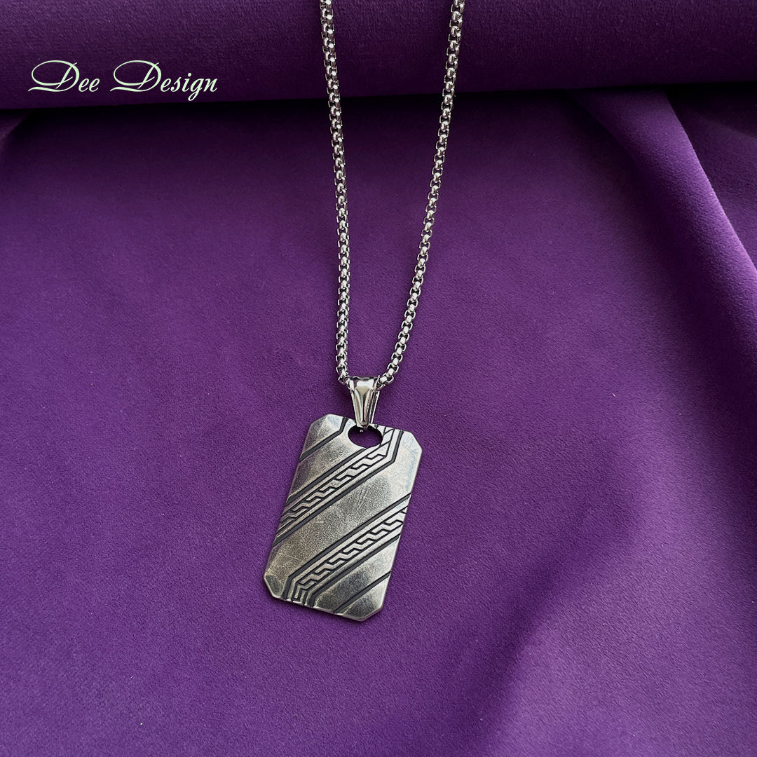 Men’s Stainless Steel Geometric Tag Pendant Necklace