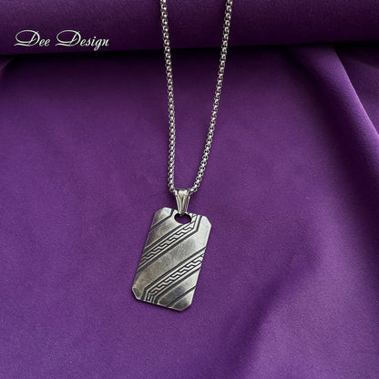 Men’s Stainless Steel Geometric Tag Pendant Necklace
