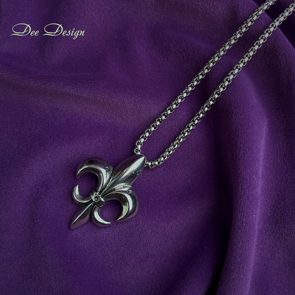 Men’s Stainless Steel Fleur-de-Lis Pendant Necklace