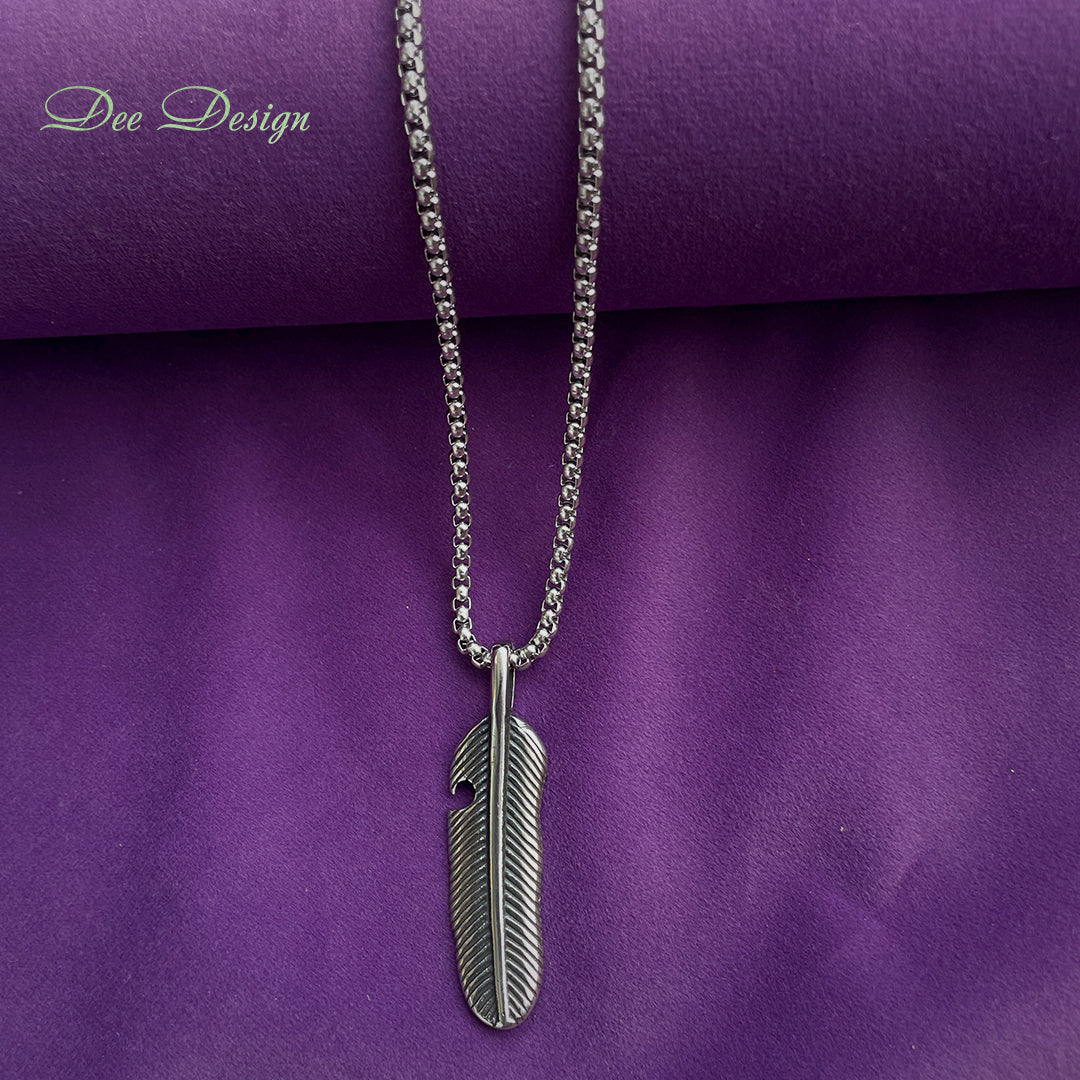 Men’s Stainless Steel Feather Pendant Necklace