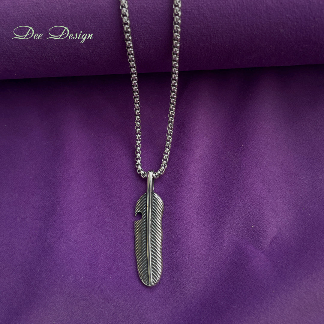Men’s Stainless Steel Feather Pendant Necklace