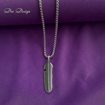 Men’s Stainless Steel Feather Pendant Necklace