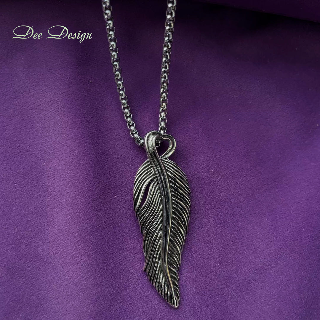 Men’s Stainless Steel Feather Wing Pendant Necklace