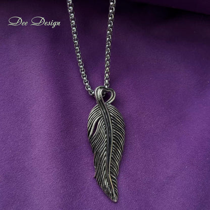 Men’s Stainless Steel Feather Wing Pendant Necklace