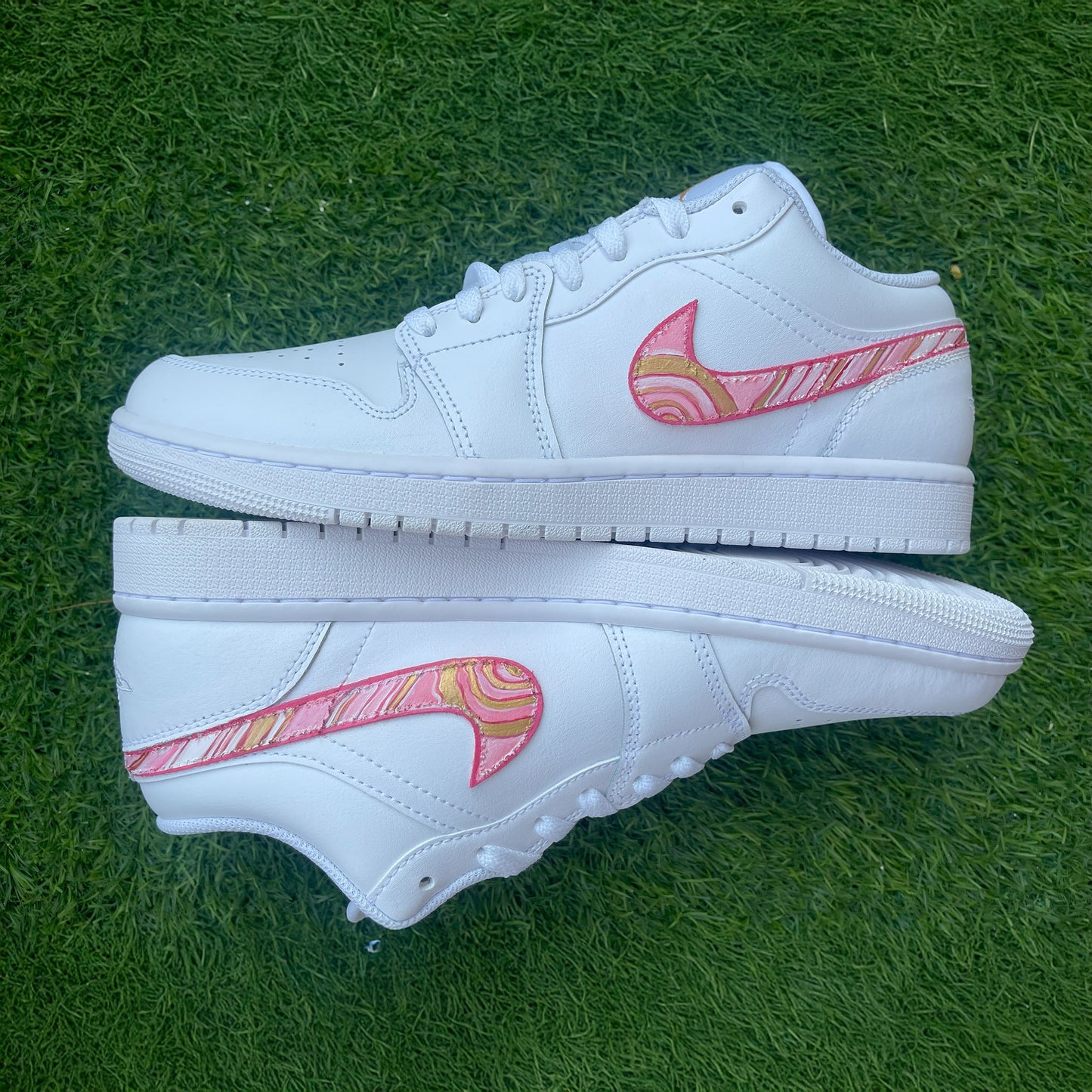 Handpainted Custom Sneakers – Pink and Yellow Marble Design