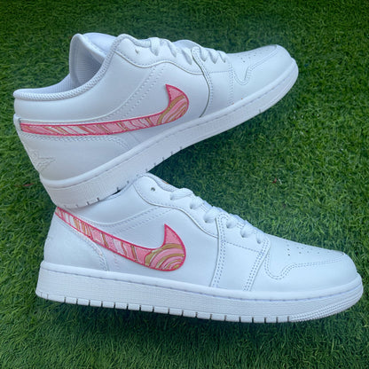 Handpainted Custom Sneakers – Pink and Yellow Marble Design