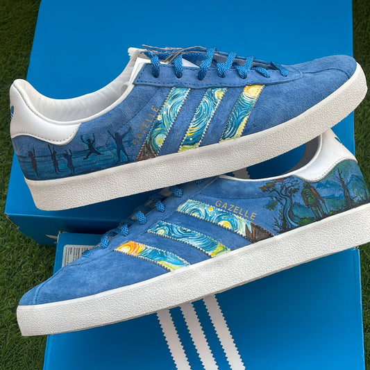 Handpainted Custom Adidas Gazelle Sneakers – Starry Night Inspired Design