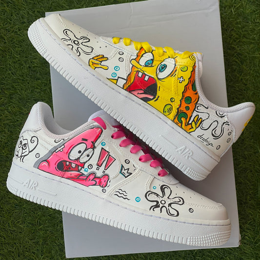 Handpainted Custom Sneakers – SpongeBob and Patrick Design