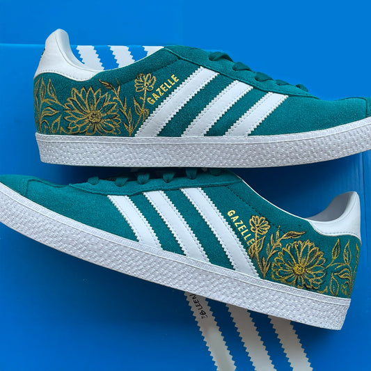 Handpainted Custom Adidas Gazelle Sneakers – Floral Embroidery Design